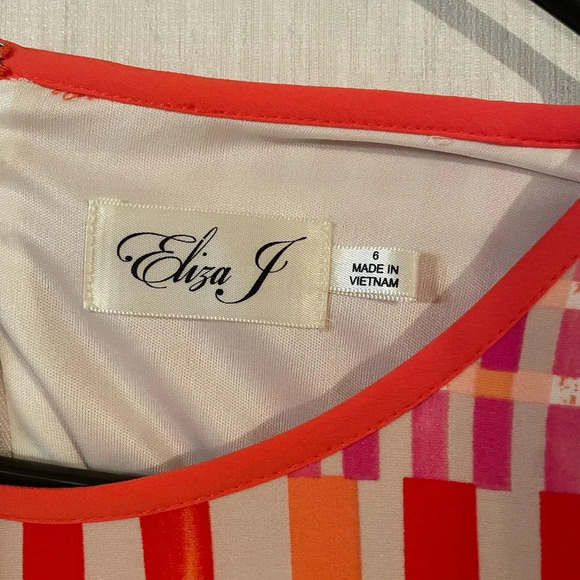 Eliza J Colorful Crosshatch 3/4 Sleeve Jersey A-line Dress minidress size 6 - Picture 10 of 11